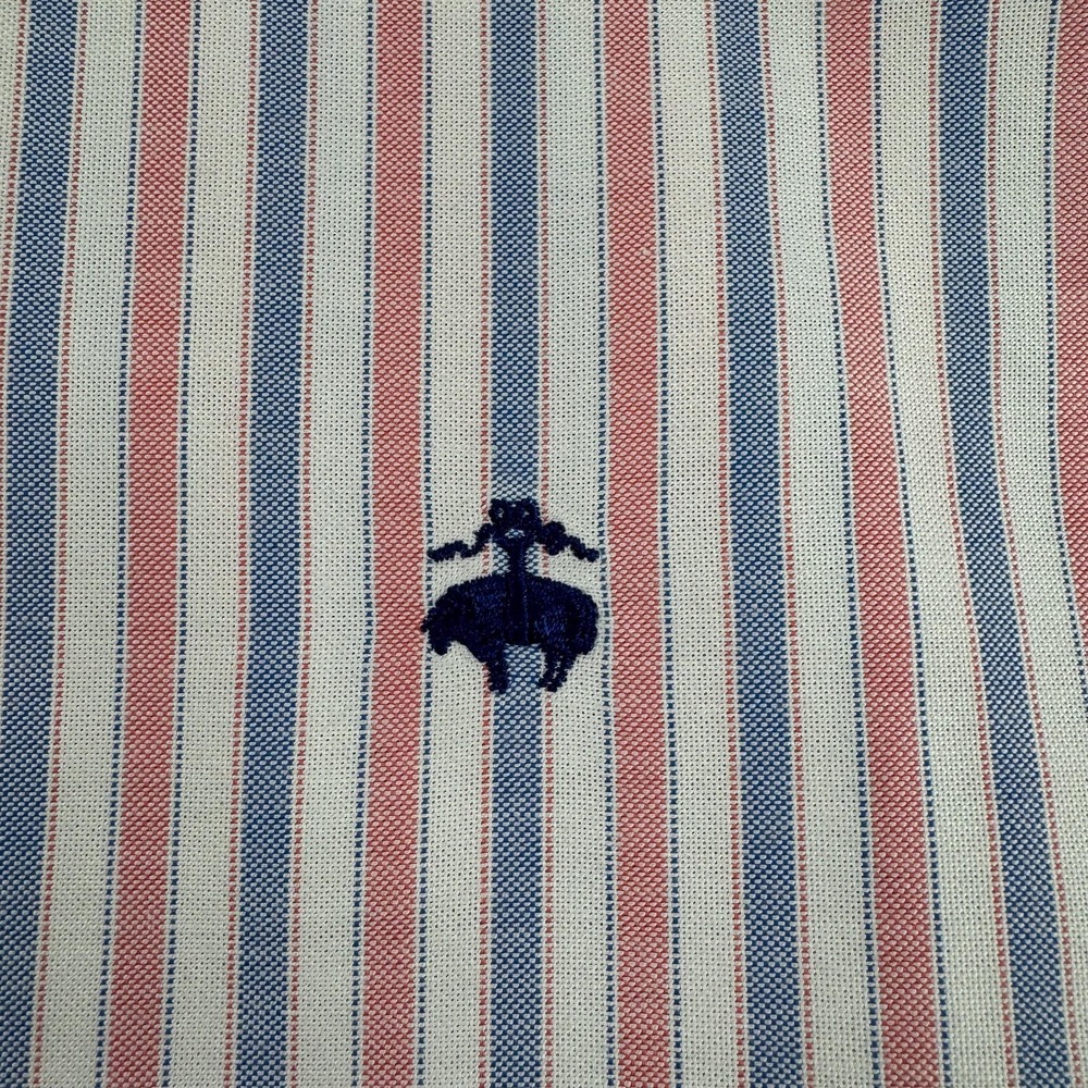 Brooks Brothers 346 Oxford Shirt Mens Large Red Blue Stripe Slim Fit Non Iron - Picture 3 of 8